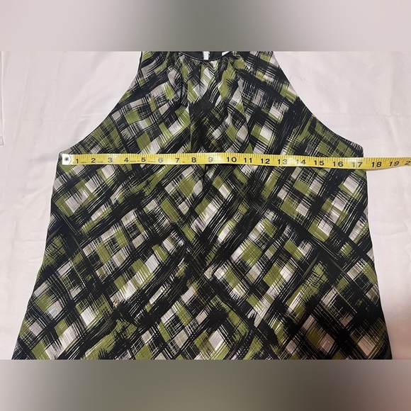 LEONA Green and Black grid print sleeveless halter tank top size S - Picture 9 of 12